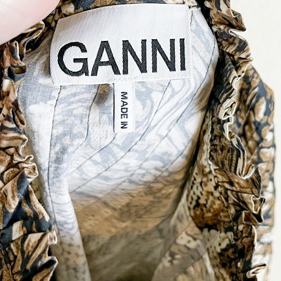 Ganni Tiger’s Eye Poplin Mini Dress Brown Tan Size 40 US 8 - Picture 7 of 12